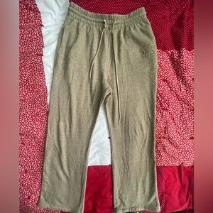 CELINE Triomphe Beige 100% Cotton Casual Drawstring Pants Logo Patch -Ladies L